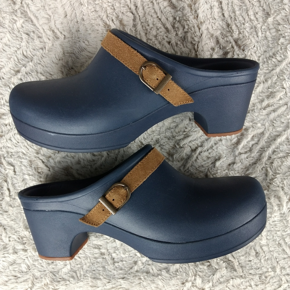 Navy Clogs with Leather Strap
